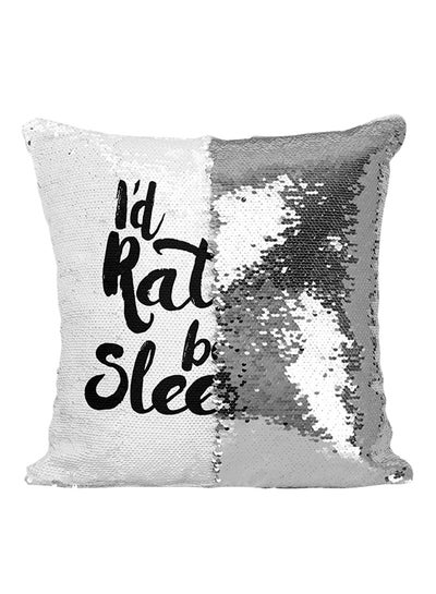 Buy I'D Rather Be Sleeping Funny Sequined Throw Pillow Silver/White/Black 16x16inch in Saudi Arabia
