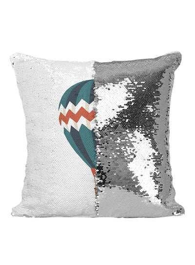 Buy Hot Air Balloon Sequined Throw Pillow Silver/White/Blue 16x16inch in UAE