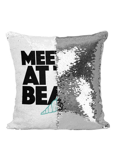 Buy Meet Me At The Beach Sea Shell Guesthouse Sequined Throw Pillow Silver/Black/White 16x16inch in UAE