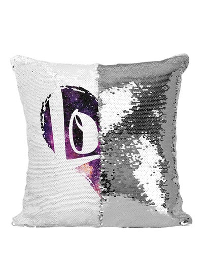 Buy Love Sequined Throw Pillow Silver/White/Purple 16x16inch in UAE