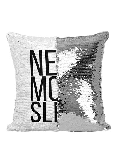 Buy Need More Sleep Sequined Throw Pillow Silver/White/Black 16x16inch in Saudi Arabia