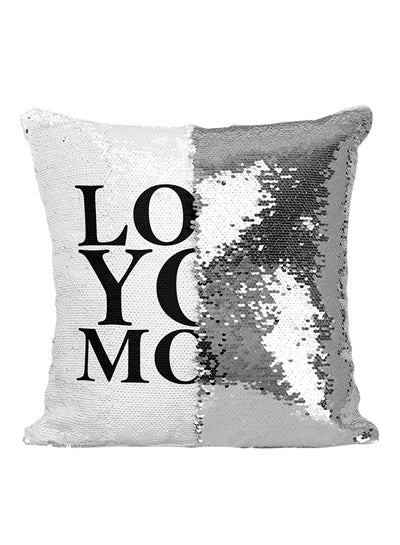 Buy Love You More Sequined Throw Pillow Silver/White/Black 16x16inch in UAE