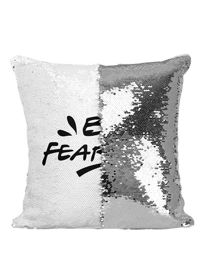 Buy Be Fearless Sequined Throw Pillow Silver/White/Black 16x16inch in Saudi Arabia