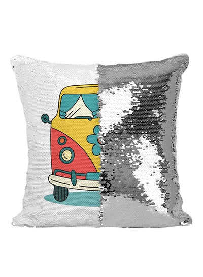 Buy Vintage Picnic Van Floral Logo Rv Sequined Throw Pillow Multicolour 16x16inch in UAE