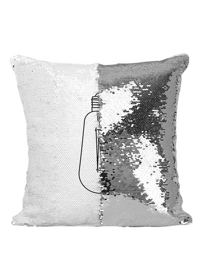 Buy Edison Bulb Vintage Style Sequined Throw Pillow Silver/White/Black 16x16inch in UAE