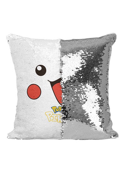 Buy Pokémon Go Game Pikachu Sequin Throw Pillow Silver/White/Red 16x16inch in UAE