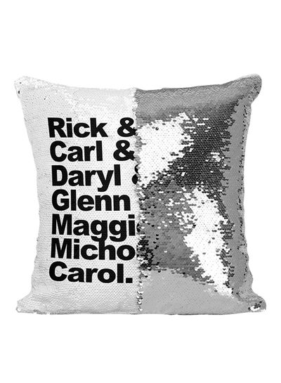 Buy The Walking Dead Cast Characters TV Show Sequined Throw Pillow Silver/White/Black 16x16inch in UAE