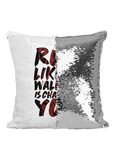 Buy Run Like A Walker Is Chasing You Sequined Throw Pillow Silver/White/Red 16x16inch in UAE