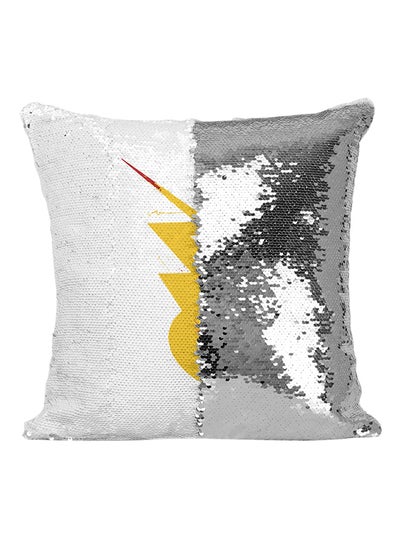 اشتري Flash Lightning Symbol Superhero Sequin Throw Pillow فضي/أبيض/أصفر 16x16 بوصة في الامارات