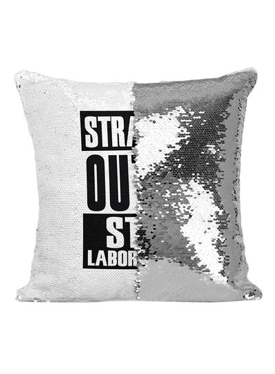 Buy Straight Outta Star Laboratories Sequin Throw Pillow Silver/White/Black 16x16inch in UAE