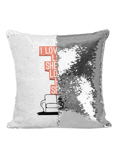 اشتري I Love You Like Sheldon Loves His Spot Sequin Throw Pillow Silver/White/Orange 16x16 بوصة في الامارات