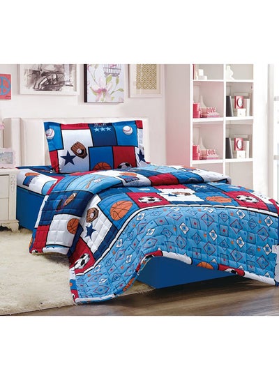 Buy 3-Piece Compressed Comforter Set Microfiber Blue/Red/White Single in Saudi Arabia