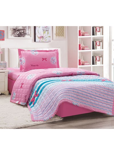 Buy 3-Piece Compressed Comforter Set Microfiber Pink/Blue Single in Saudi Arabia