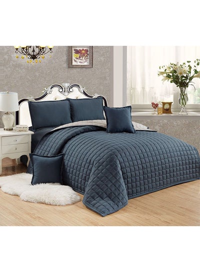 Buy 4-Piece Quilted Compressed Comforter Set Microfiber Blue Single in Saudi Arabia