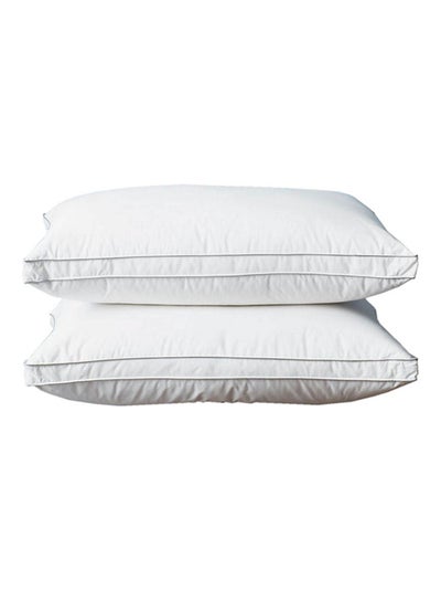 Buy Princess Hotel Pillow Pack Of 2 Microfiber 1Cm Stripe Pillow, 1000Grms, Queen Cotton White 75x50x12cm in UAE