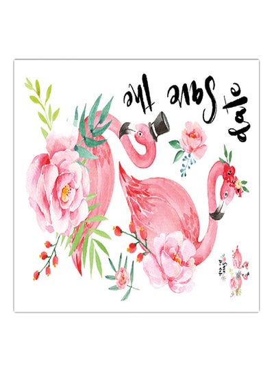 Buy Removable Save The Date Loving Flamingo Wall Sticker Pink/Green/Black 60x90cm in UAE