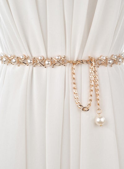 Buy Chain Tassel Decorative Belt Gold/White in UAE