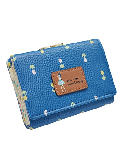 Buy Trifold PU Leather Wallet Blue/Cream in UAE