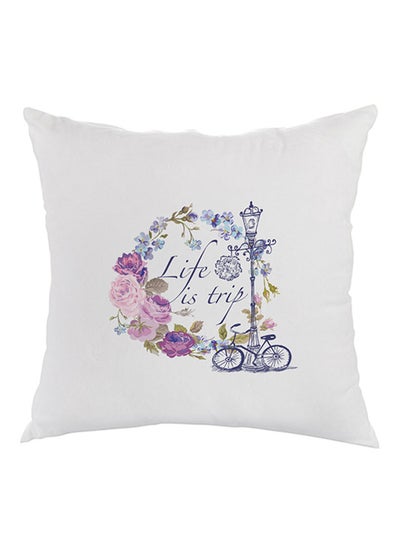 Buy Life Is Trip Printed Pillow White/Purple/Blue 40x40cm in Egypt