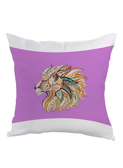 Buy Abstract Art Lion Printed Pillow cover polyester Purple/White/Yellow 40x40cm in Egypt