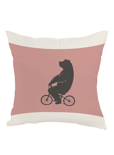 Buy Bear Driving A Bicycle Printed Pillow Pink/White/Black 40x40cm in Egypt