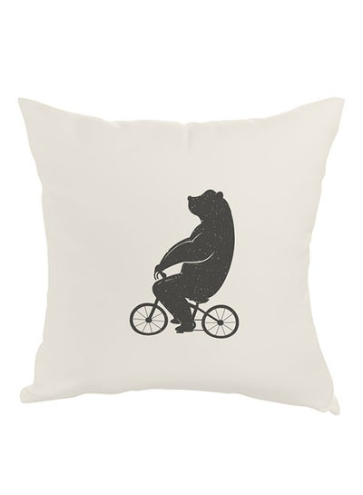 Buy Bear Driving A Bicycle Printed Pillow Black/White 40x40cm in Egypt