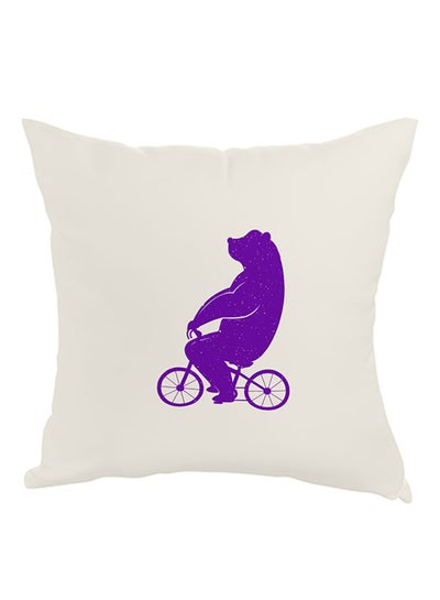 Buy Bear Driving A Bicycle Printed Pillow Purple/White 40 x 40cm in Egypt