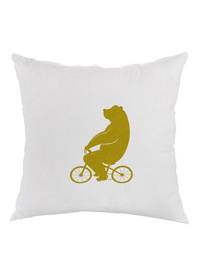 Buy Bear Driving A Bicycle Printed Pillow velvet White/Green 40x40cm in Egypt