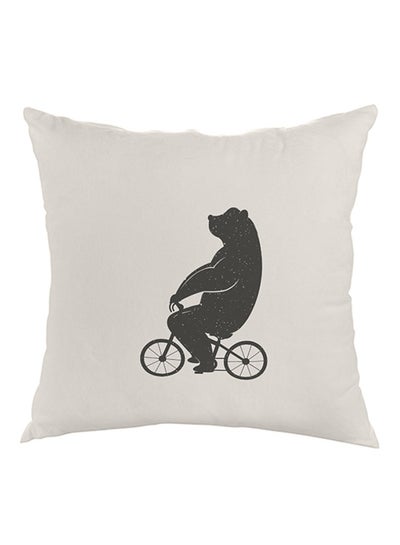 Buy Bear Driving A Bicycle Printed Pillow White/Black 40x40cm in Saudi Arabia