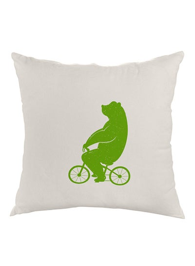 Buy Bear Driving A Bicycle Printed Pillow velvet White/Green 40x40cm in Egypt