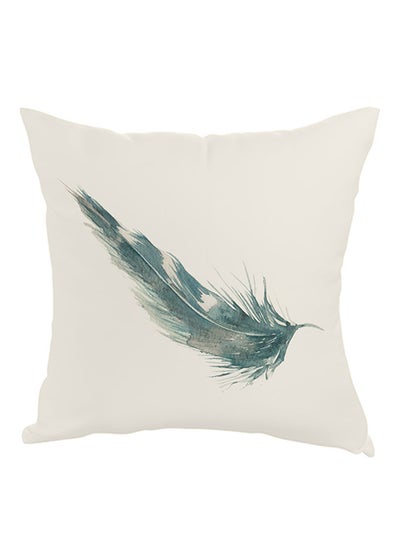 Buy Bird Feather Printed Pillow cover White/Blue 40x40cm in Egypt