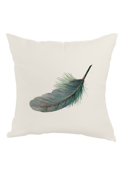 Buy Bird Feather Printed Pillow White/Blue 40x40centimeter in UAE