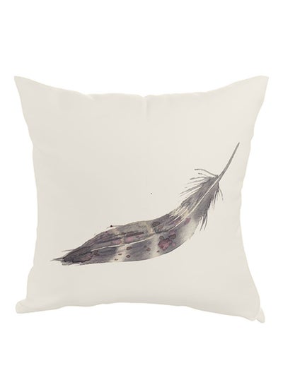 Buy Bird Feather Printed Pillow cover White/Grey 40x40cm in Egypt