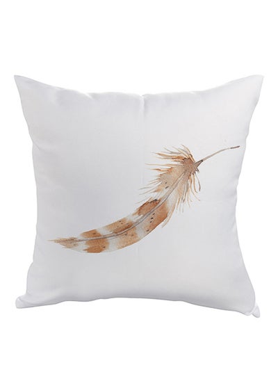 Buy Bird Feather Printed Pillow cover Polyester White/Brown 40x40cm in Egypt