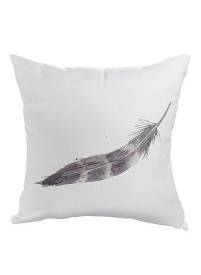 Buy Bird Feather Printed Pillow polyester White/Grey 40x40cm in Egypt