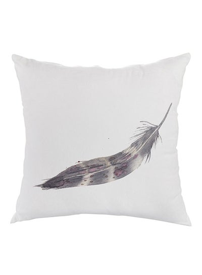 Buy Bird Feather Printed Pillow cover velvet White/Grey 40x40cm in Egypt