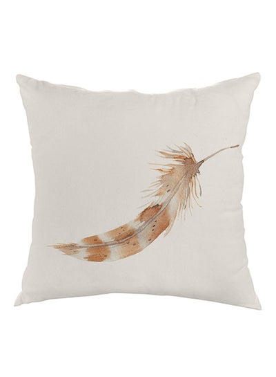 Buy Bird Feather Printed Pillow cover velvet White/Brown 40x40cm in Egypt