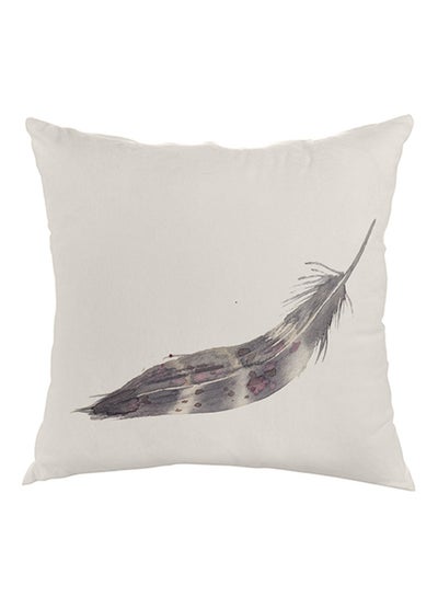 Buy Bird Feather Printed Pillow cover velvet White/Grey 40x40cm in Egypt