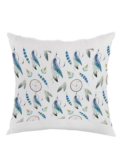 Buy Bird Feathers Printed Pillow cover velvet White/Blue 40x40cm in Egypt