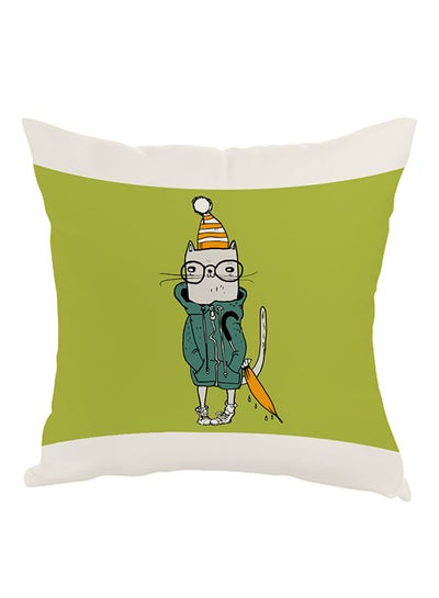 Buy Cartoon Drawing Cat Printed Pillow Green/White/Orange 40x40cm in Egypt