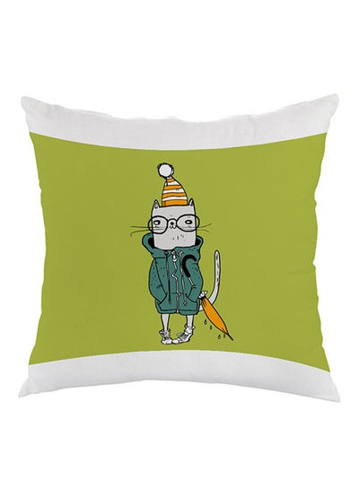 Buy Cartoon Drawing Cat Printed Pillow Green/White/Yellow 40x40cm in Egypt