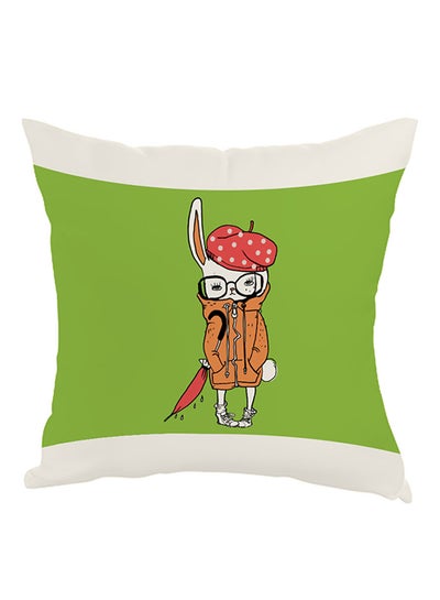 Buy Cartoon Drawing Rabbit Printed Pillow Green/White/Orange 40x40cm in Egypt