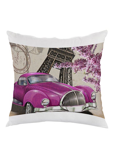 Buy Classic Car Paris Printed Pillow Purple/Beige/Brown 40x40cm in Egypt