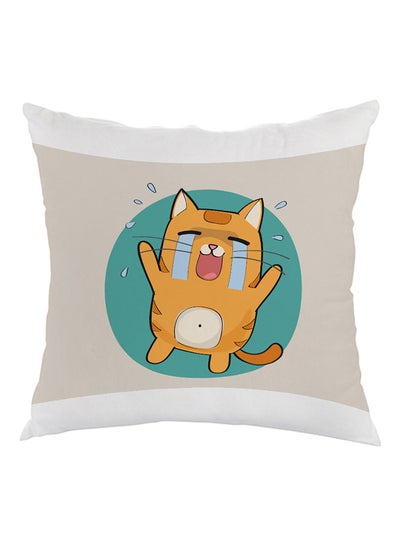 Buy Expression Graphics Cat Printed Pillow White/Grey/Brown 40 x 40cm in Saudi Arabia