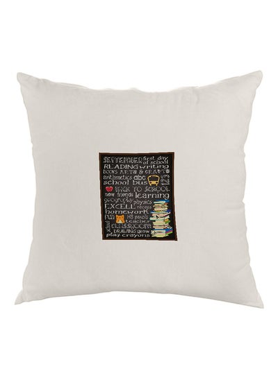 Buy First Day Of School Printed Pillow White/Black 40x40cm in Saudi Arabia