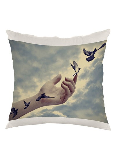 Buy Freedom Of Birds Printed Pillow Blue/White/Beige 40x40cm in Egypt