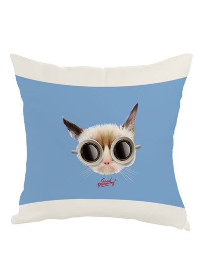 Buy Cat Printed Throw Pillow Blue/White/Black 40x40centimeter in Saudi Arabia