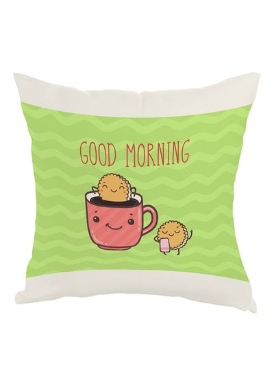 Buy Good Morning Printed Pillow Green/Pink/White 40 x 40cm in Saudi Arabia