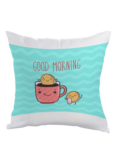 Buy Good Morning Printed Pillow Blue/Pink/Yellow 40x40cm in Egypt