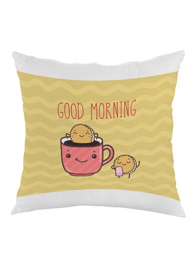 Buy Good Morning Printed Pillow Yellow/Pink/White 40x40cm in Saudi Arabia